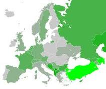 نقشه پراکندگی اسلام(رنگ سبز) در قاره اروپا